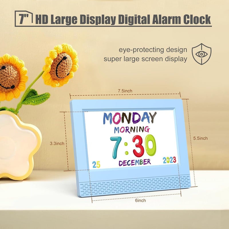 SENXINGYAN Kids Digital Alarm Clock Colorful, 7" Large LED Time Display Children's Sleep Trainer, Eye-Caring Digital Clock for Girls Boys Bedrooms Bedside, 17 Alarm Clock Settings Easy to Use Kids Birthday Gift - Image 3